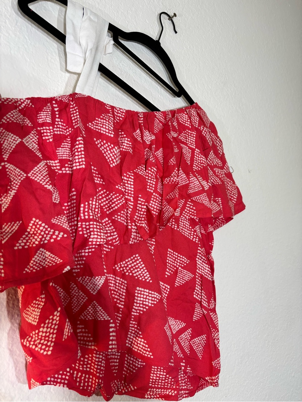 NWT Splendid Red Coral White Geometric One Shoulder Ruffle Top XS Extra Small - Picture 10 of 13
